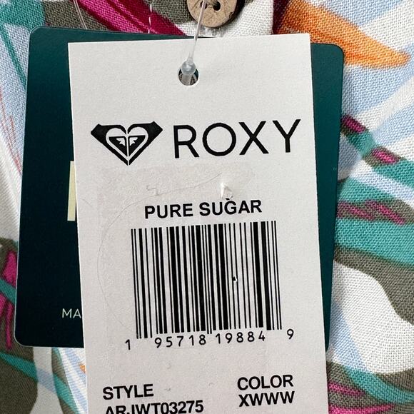 Roxy Pure Sugar Puff Sleeve Crop Top Shirt Size Small Tropical Floral Print - Picture 5 of 9